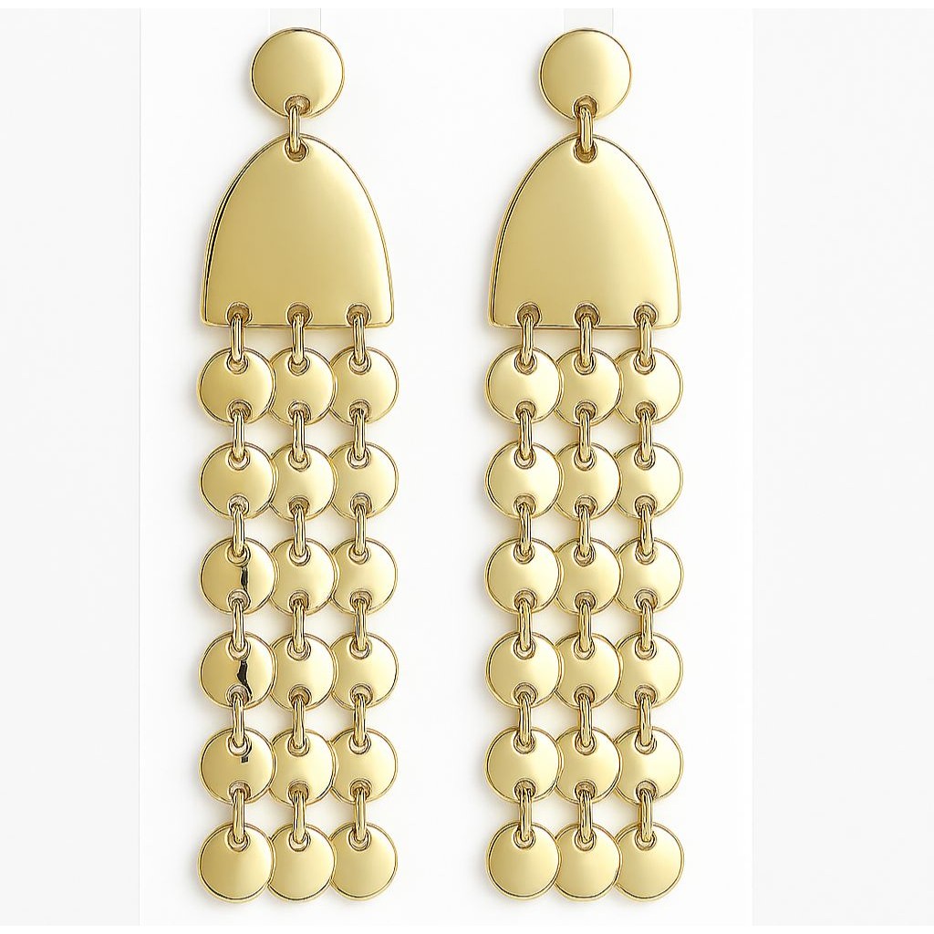 It's Sense Gold Tone Metal Cascade Disc Dangle Earrings Chrome Finish Y2k New